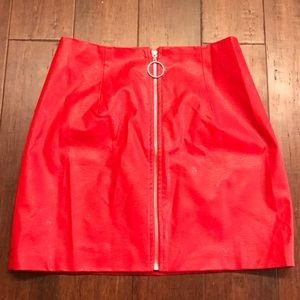NWT Red Faux Leather Body Con Skirt